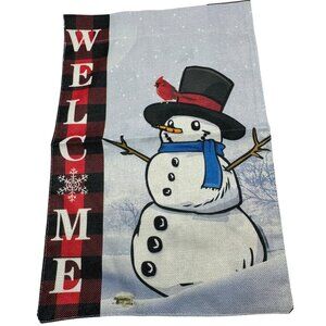 Snowman Welcome Garden Flag 12.5x18 Inches Double-Sided Winter Yard Decor READ